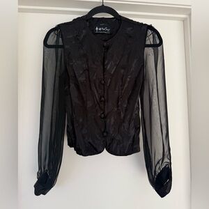 Vintage All that Jazz Black Silk Blouse with Sheer Sleeves.